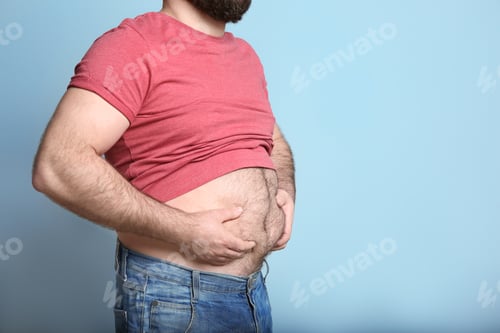 Preview: Overweight man on color background