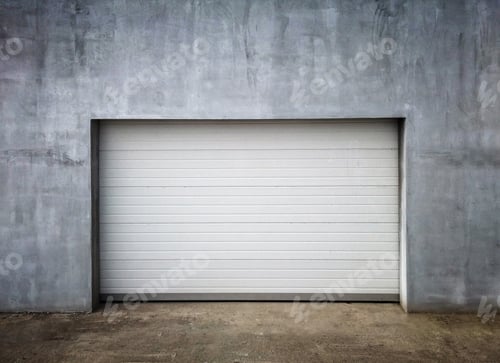 Preview: New Modern Garage Door in Unfinish Exterior Concrete Wall