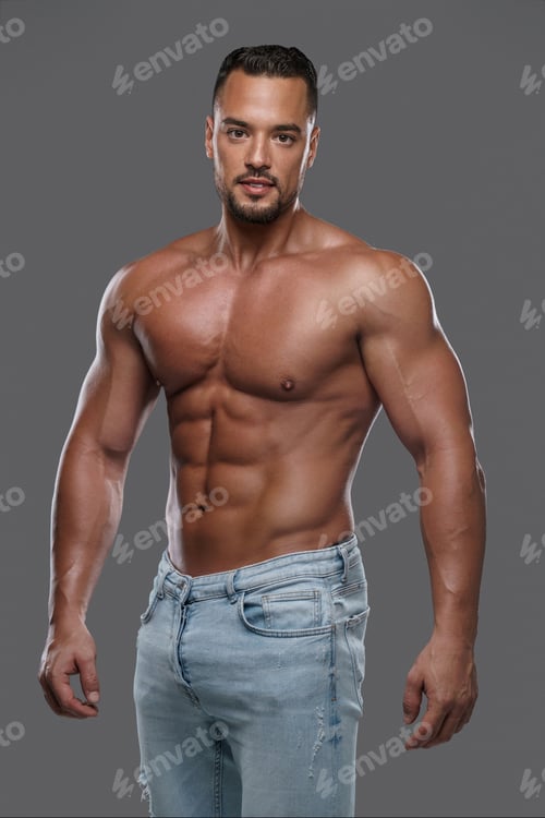 Preview: Handsome and muscular male model with a chiseled physique