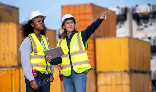Preview: Engineer or dockworker working in the construction container dock yard checking and inspection conta