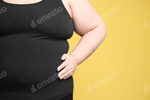 Preview: Overweight woman on color background