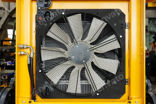 Preview: Close-up of part of huge industrial or construction machine with ventilation