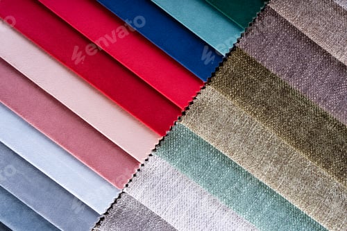 Preview: Colorful Textile Fabric Samples Swatches Close-Up