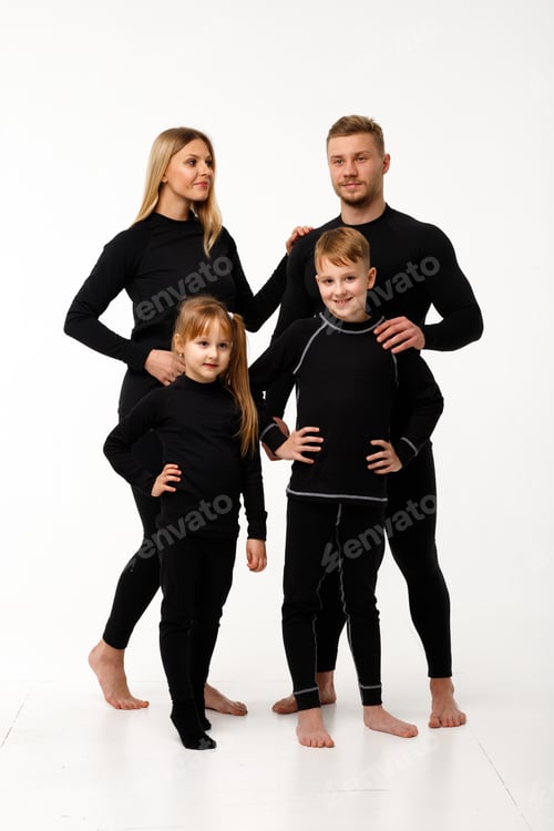 Preview: Sports family in thermal clothes, on a white background.