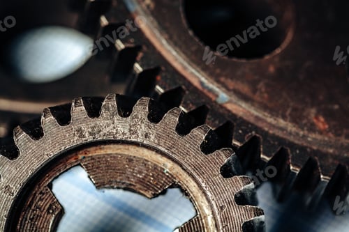 Preview: Close up of old rusty car parts on dark background