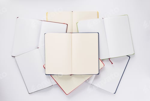 Preview: open notebook or book with empty pages on white background