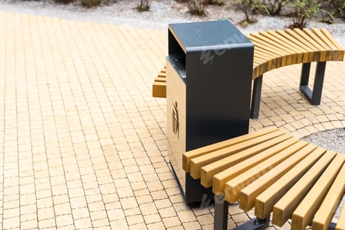 Preview: A modern smart trash can on the street.