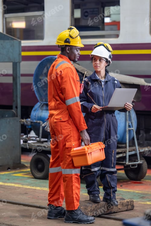 Preview: Engineer supervisor uses laptop for train diagnostics, maintenance, and CO2 reduction discussions.