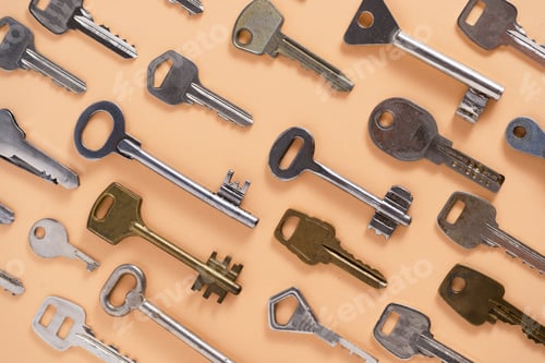 Preview: Key pattern. Background from different old keys. view from above.