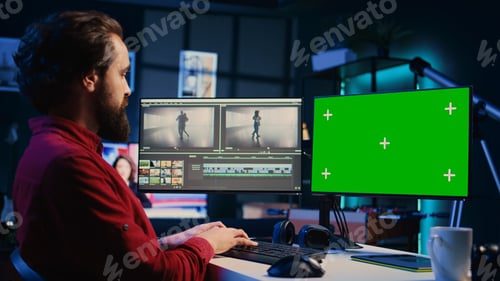 Preview: Expert color correcting clips on isolated screen PC to ensure project meets desired aesthetic