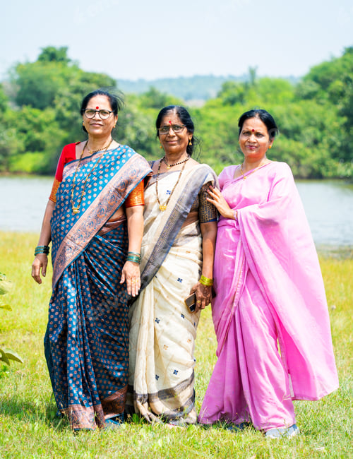 Preview: Happy Indian women enjoying nature near river