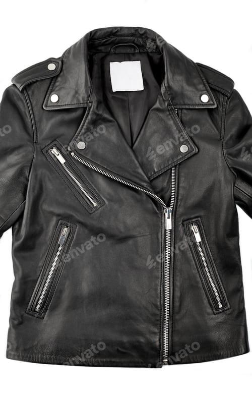 Preview: Black Leather Punk Jacket Textured. Biker Jacket. Leather Fabric Texture