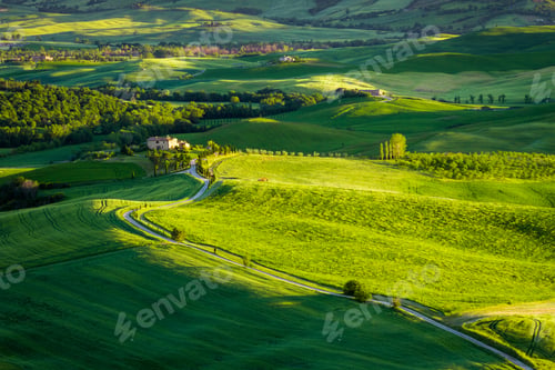 Preview: Sunset at green valley in Tuscany