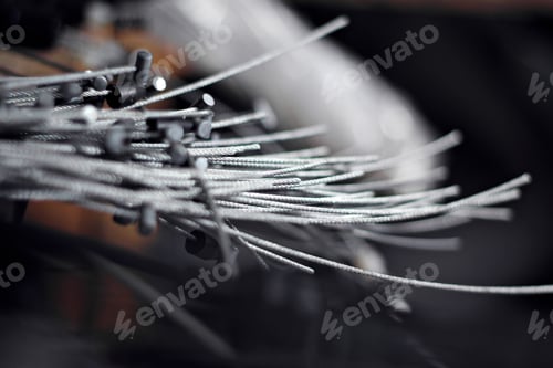 Preview: pile of old metal brake cable, cable wires. waiting for recycle.