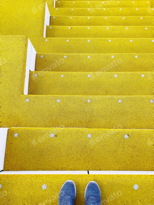 Preview: Walking down yellow stairs