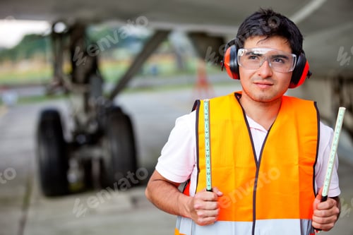 Preview: Air Traffic Controller Holding Light Signs At The Airport