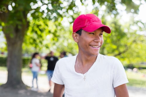 Preview: Portrait of teenage boy (14-15) in park