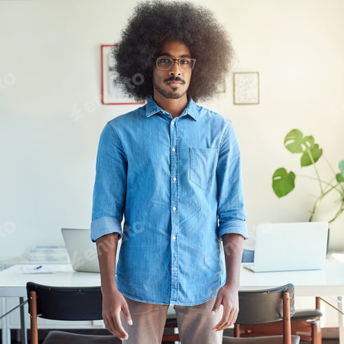 Stylish Man Posing in Casual Office Setting