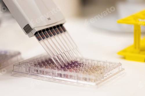 Preview: Medical research with multi channel pipette in hospital