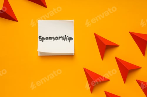 Preview: Concept of sponsorship with paper planes on yellow background