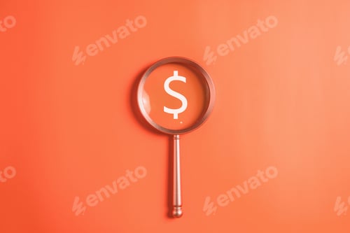 Preview: Dollar Sign Under Magnifying Glass on Orange Background