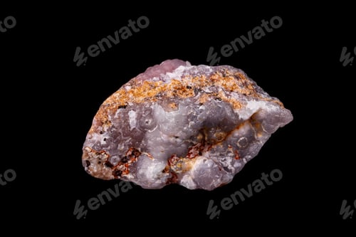 Preview: Macro pink Smithsonite mineral stone on microcline on black background