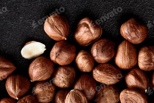 Preview: Close up of Hazelnut kernels - Food Frame Background, macro detailed close up.