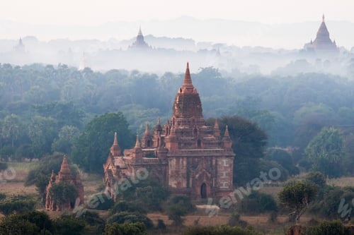 Preview: Ancient Buddhist Temples of Bagan Kingdom at sunrise. Myanmar