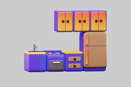 Preview: Kitchen Furniture Set in Three Vibrant Tones with Integrated Sink