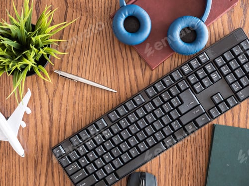 Preview: top view concept image of businessman on wooden desk