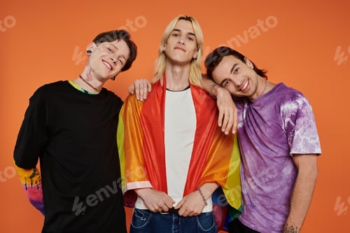 Preview: Queer friends pose with pride flag