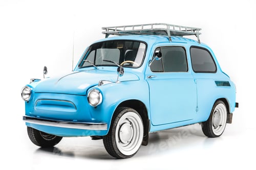 Preview: blue retro car isolated on white