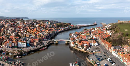 Preview: Aerial view of the Yorkshire coastal town of Whitby