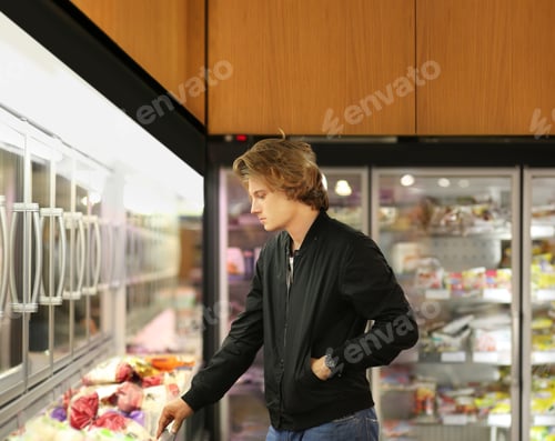 Preview: Man Choosing Frozen Food From A Supermarket Freezer
