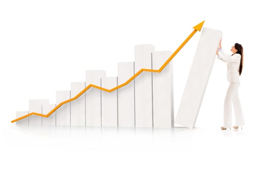 Preview: Business Woman Pushing A Growing Graph - Isolated Over A White Background