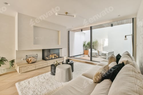 Preview: Big soft sofa with cushions in open living room