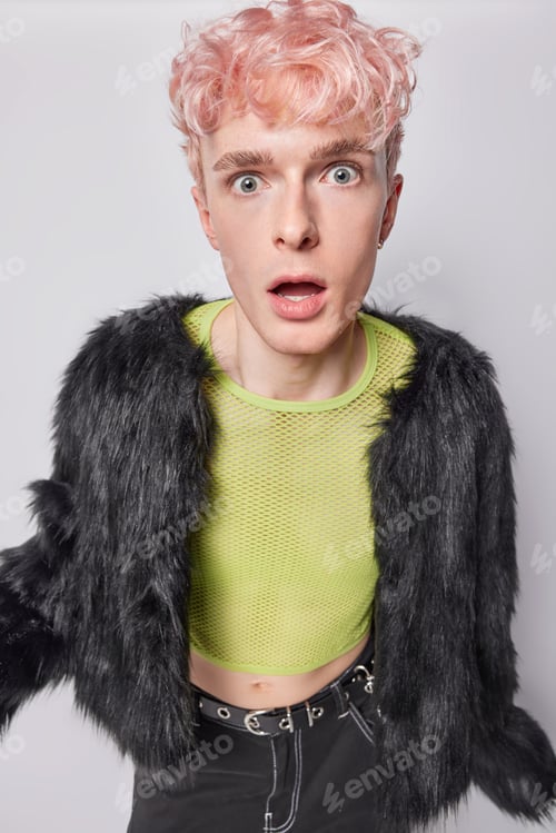Preview: Shocked guy has pink hairstyle gender identity different from his sex feels to be born into wrong