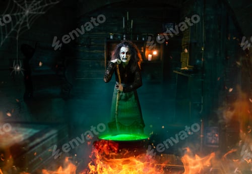 Preview: Scary witch cooking potions and reads the spell