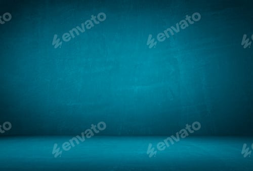 Preview: Vintage grunge blue concrete texture studio wall background with vignette.
