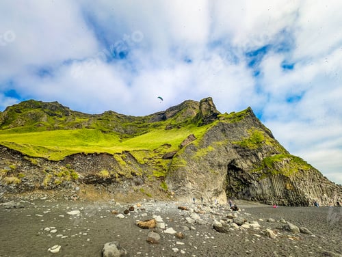 Preview: Basalt columns by Halsanefshellir cave on Reynisfjara black sand beach in Iceland