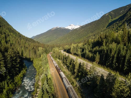 Preview: Scenic Road in Canadian Mountain Landscape. Aerial View. Nature Background