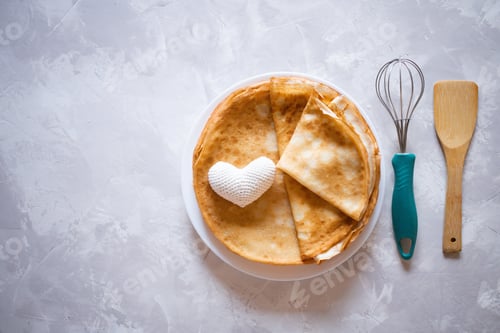 Preview: Valentine's day pancake breakfast. Breakfast for lovers. A festive snack for Valentine's Day.