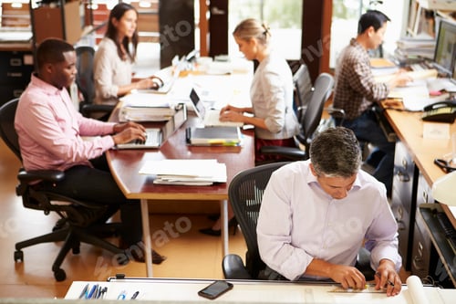 Preview: Interior Of Busy Architect's Office With Staff Working