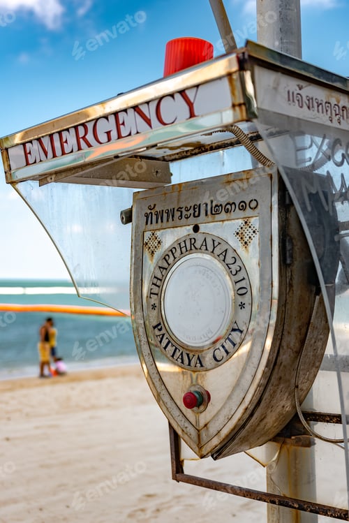 Preview: Emergency call box on the beach in Pattaya, Thailand.