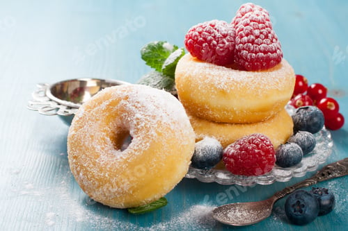 Preview: Morning breakfast with mini donuts and berries