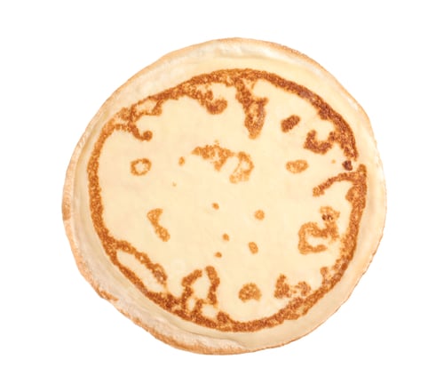 Preview: Thin pancake on white background, top view