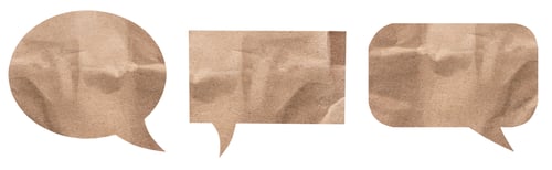 Preview: Isolated chat icons. Crumpled beige sheets of paper in the form of a chat icon. Thought concept