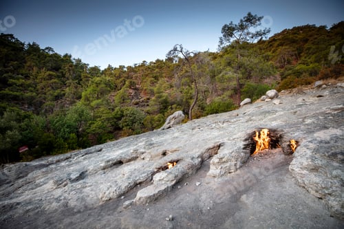 Preview: Fire from the natural gas in the rocks in Cirali, Turkey.