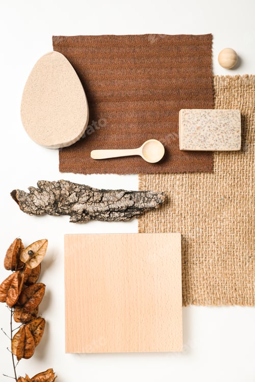 Preview: Flat lay of creative moodboard composition, top view