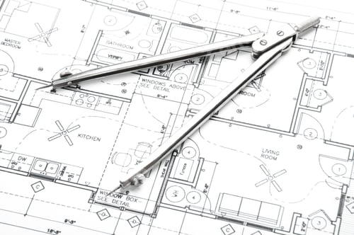 Preview: Architecture Blueprint with Compass Caliper Measuring Design
